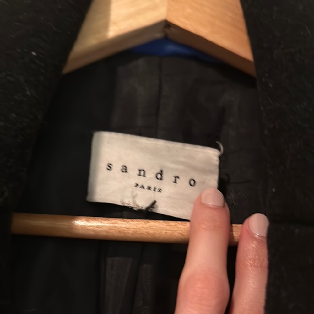 Sandro Black Long Wool Coat - Picture 3 of 5